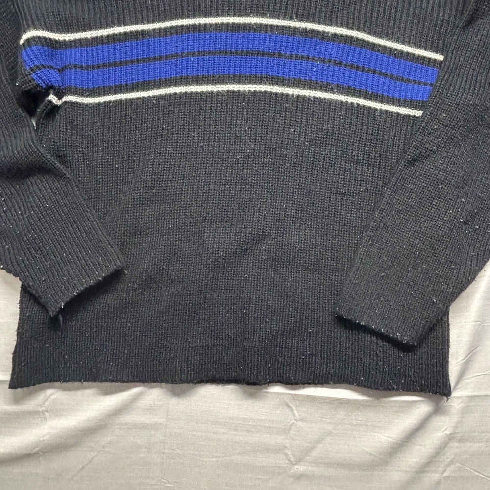 Luciano Pannini Vintage Mens 2X Crewneck Sweater Black Blue Stripe Made in USA - Picture 6 of 8